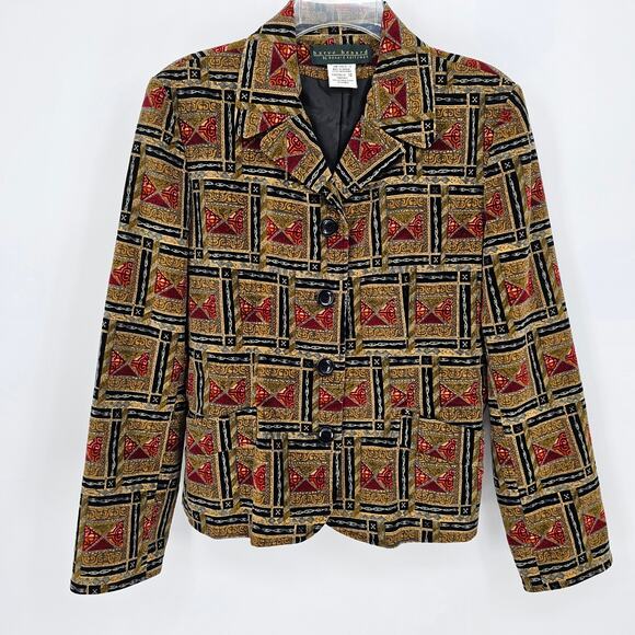 Vintage Harve Benard 90s Velvet Tile Print Geometric Blazer Jacket Retro 10 - Picture 1 of 7